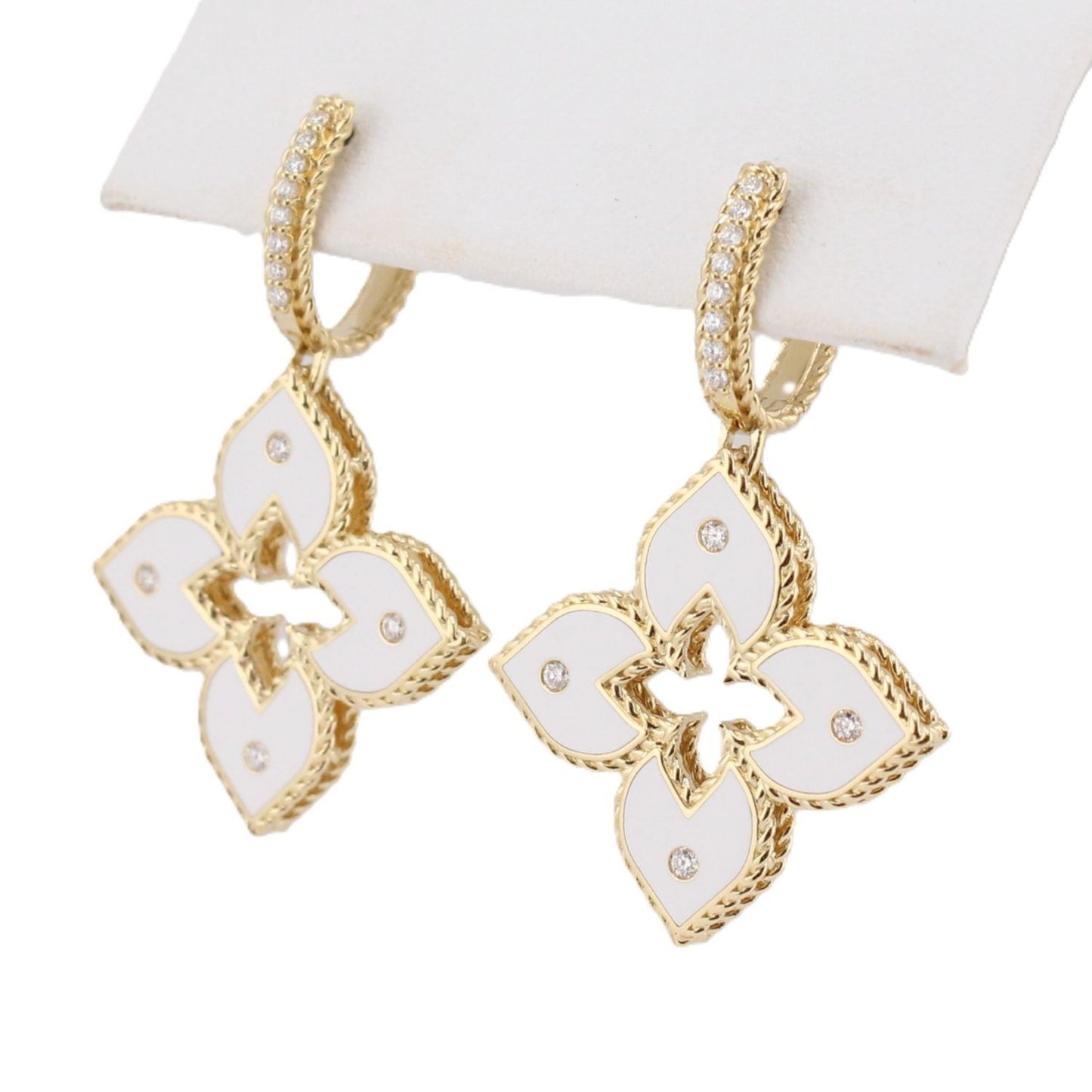 Venetian Princess Collection White Enamel & Diamond Drop Earrings