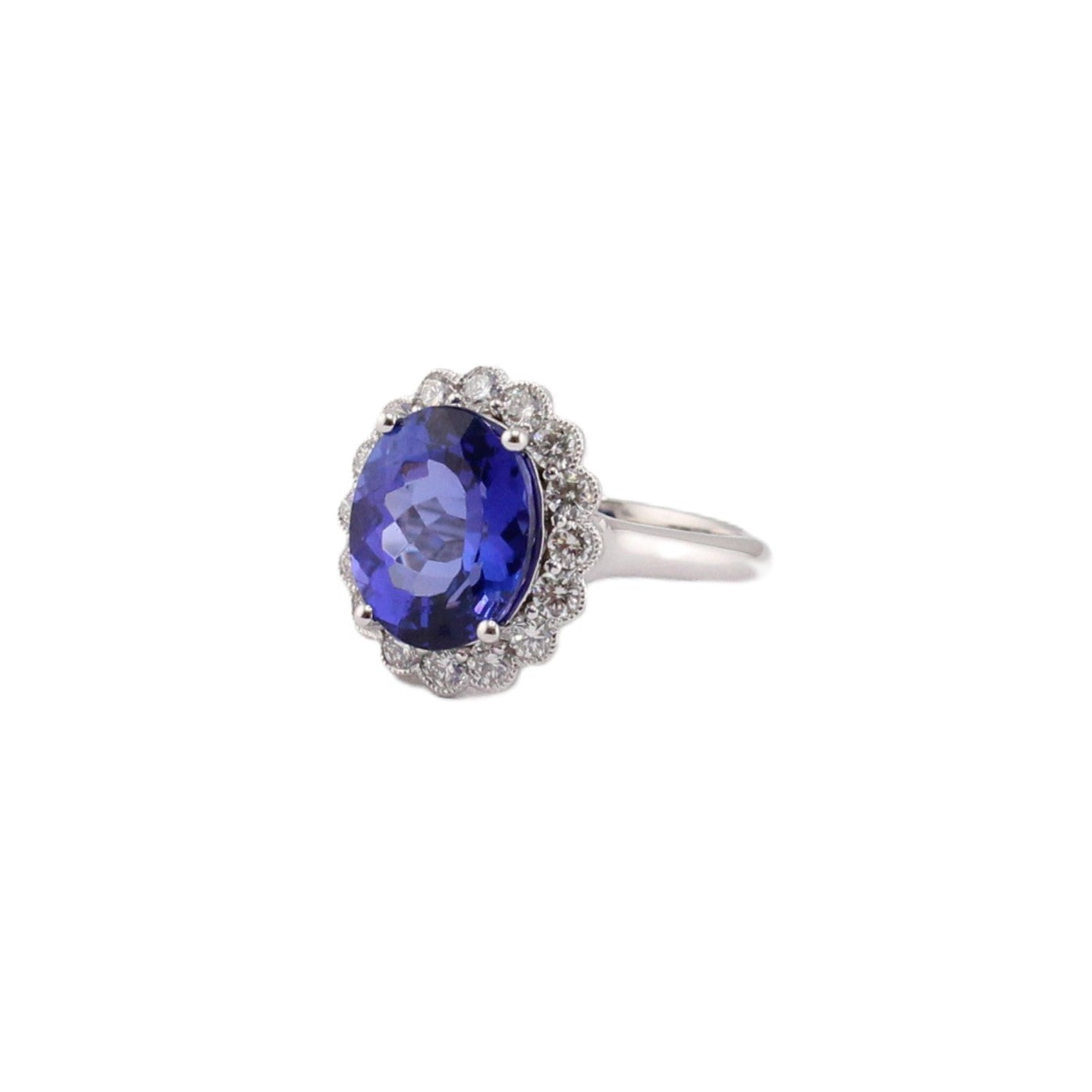 Tanzanite with Diamond Halo Ring