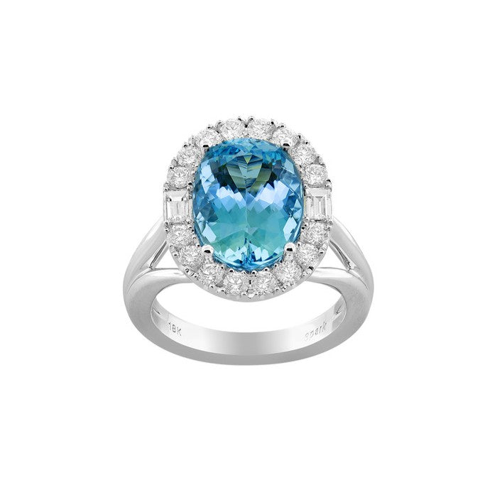 Aquamarine & Diamond Halo Ring