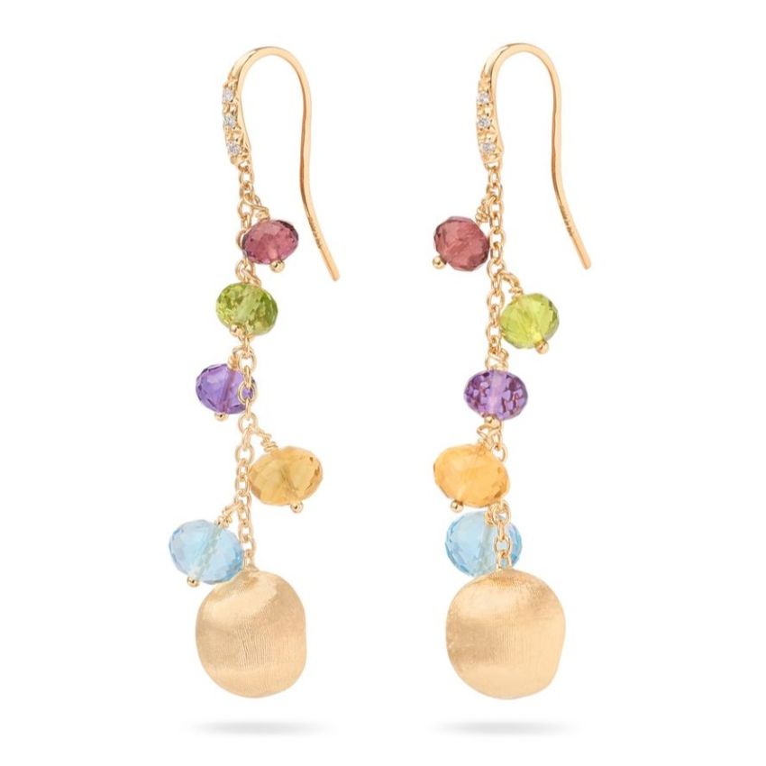 Gemstone Drop Earrings with Diamond Clip