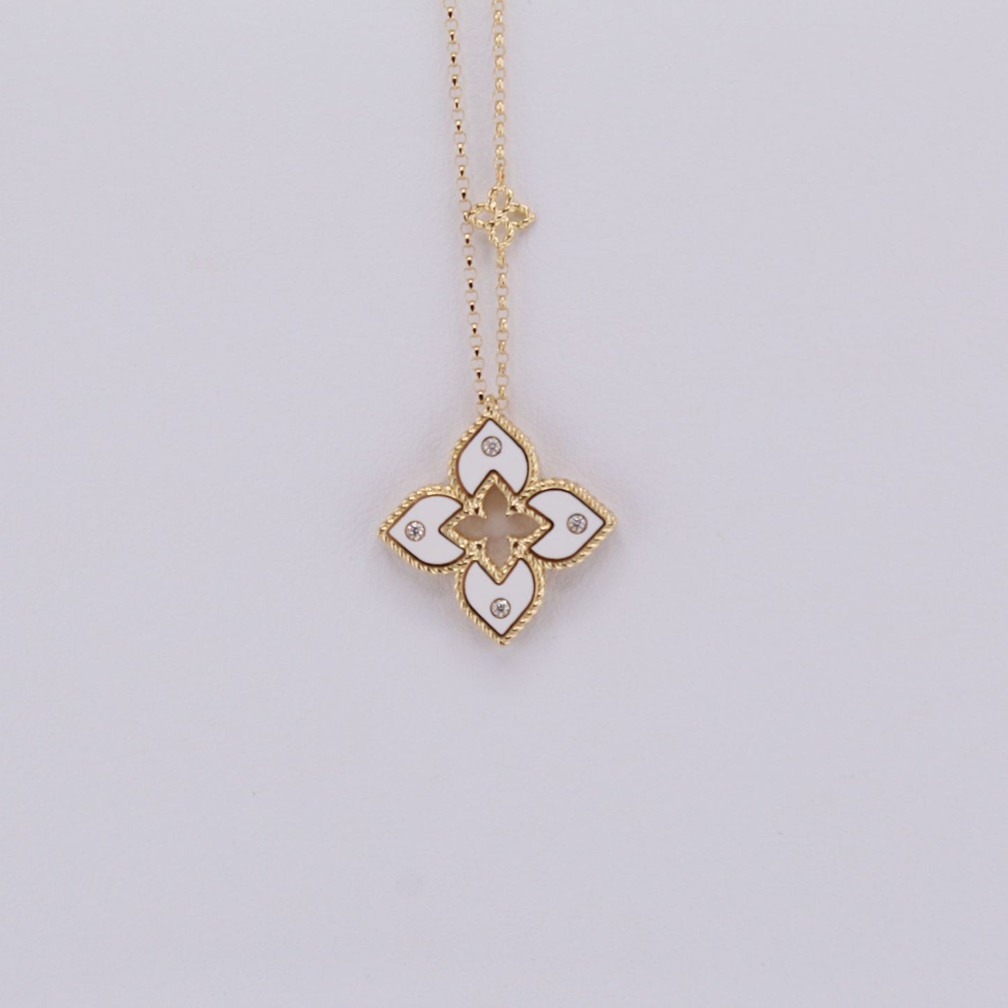 Venetian Princess Diamond & White Enamel Necklace