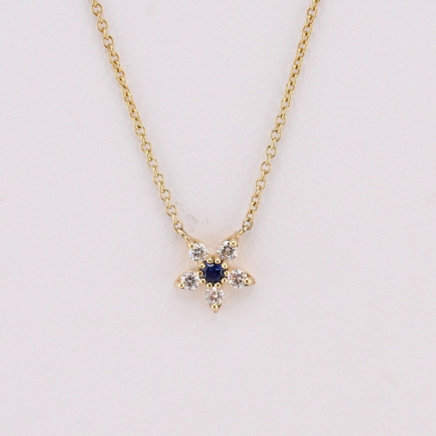 Diamond & Blue Sapphire Flower Pendant