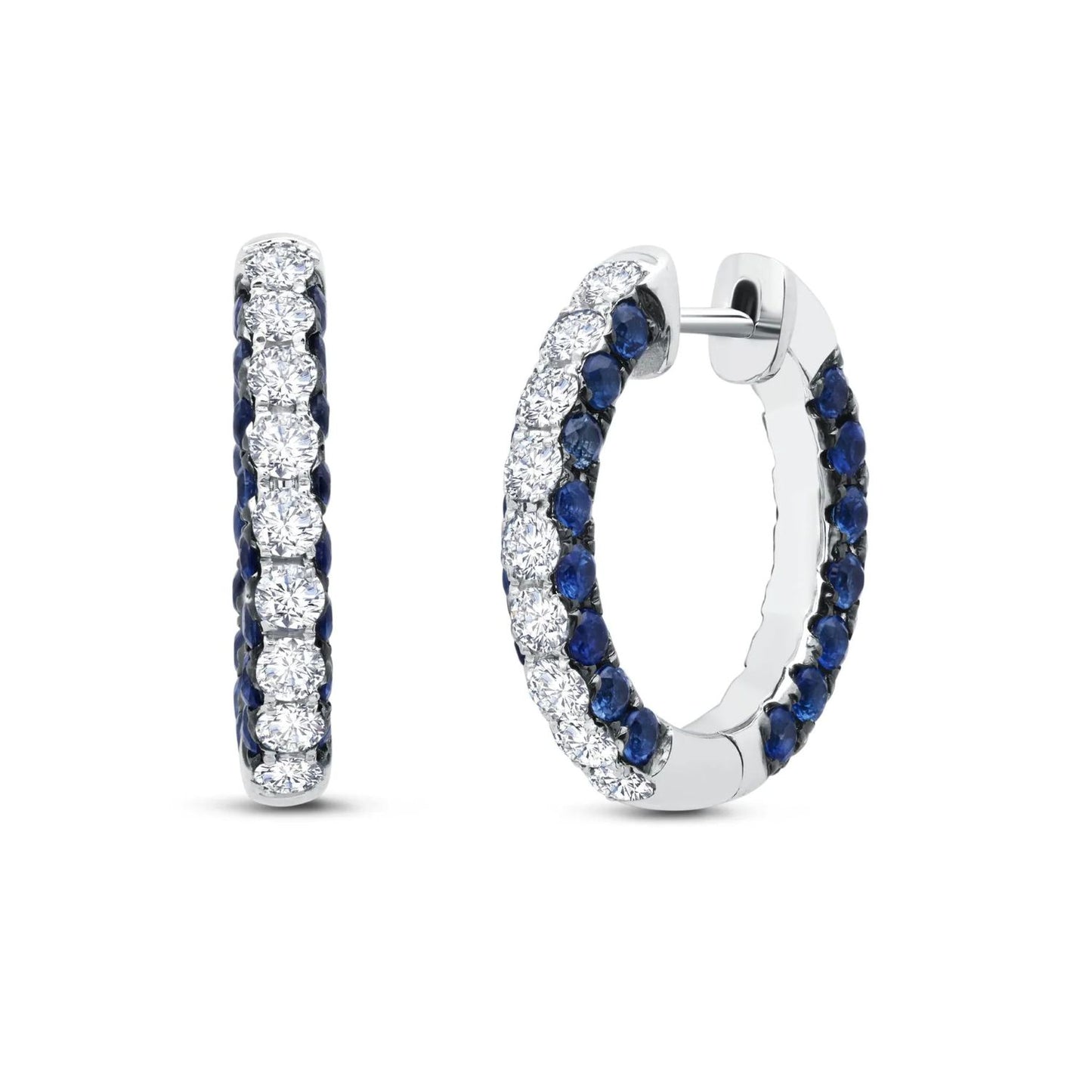 3-Sided Blue Sapphire & Diamond Hoops