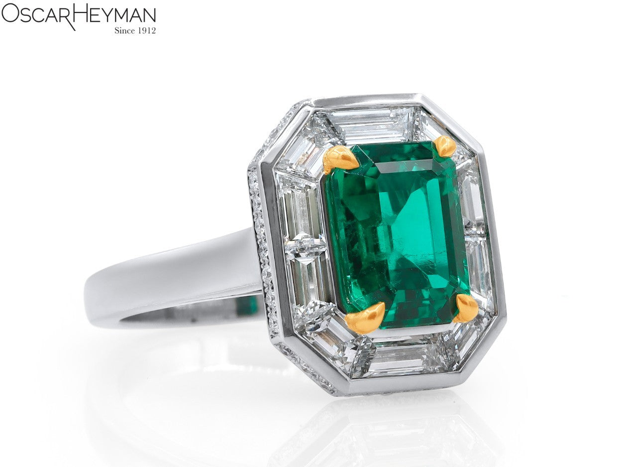 Certified Emerald & Diamond Frame Ring