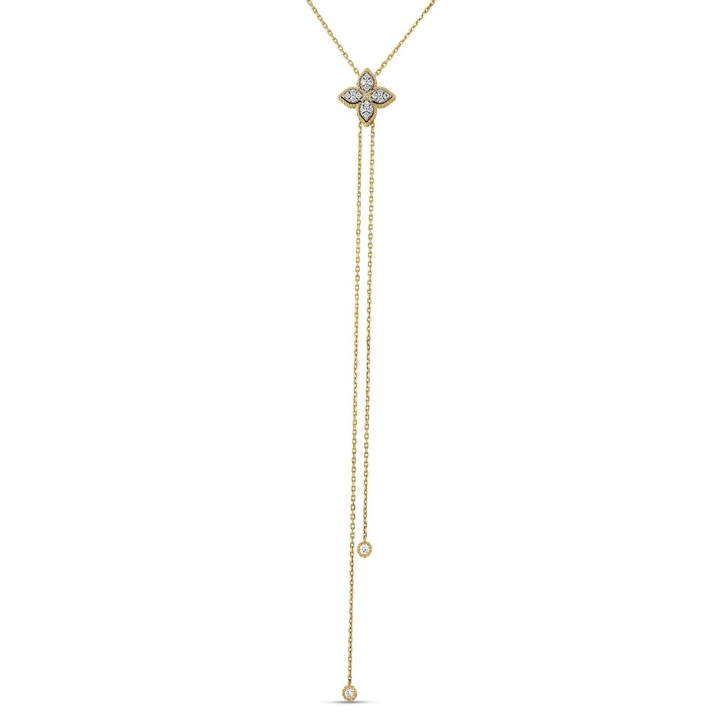 Princess Flower Pave Diamond Lariat Necklace