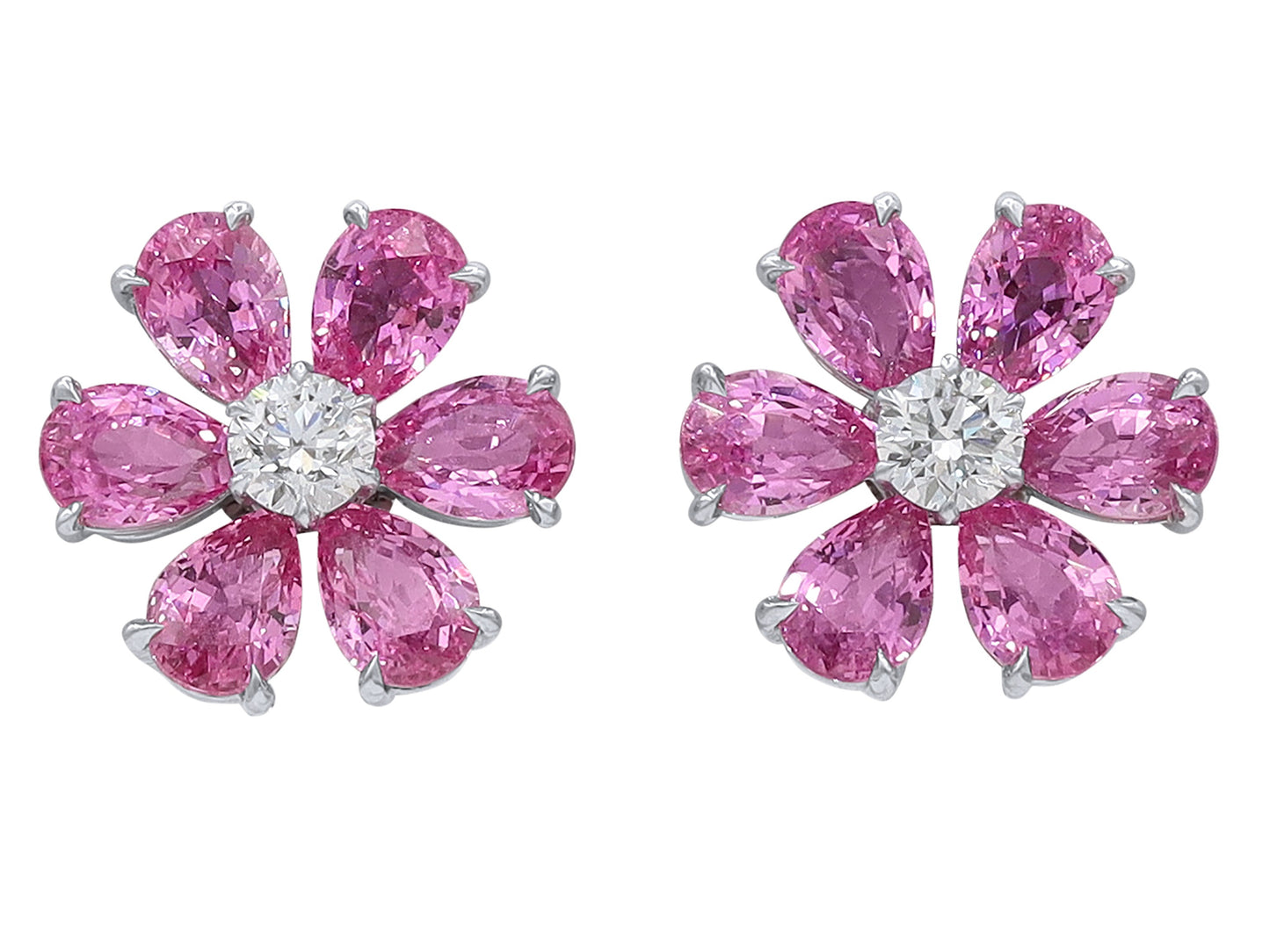 Pink Sapphire & Diamond Flower Earrings