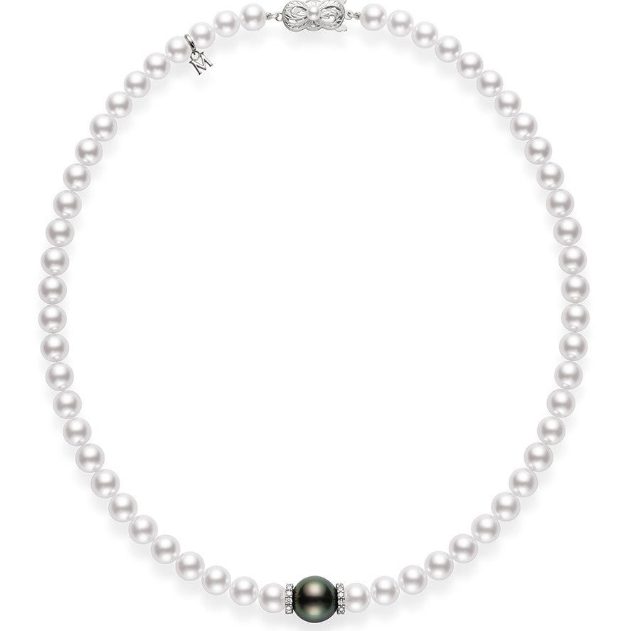 Akoya and Black South Sea Pearl Strand Necklace with Diamonds