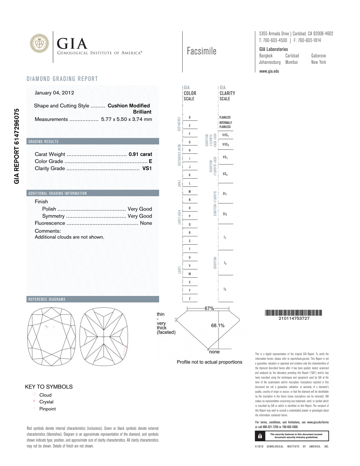 E-VS1 GIA #6147296075 V.G. / V.G