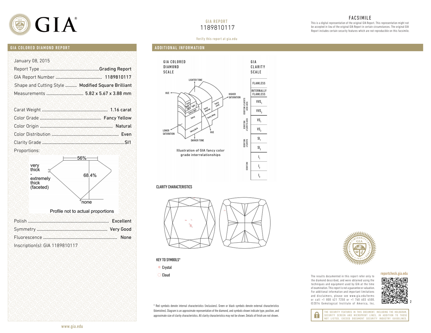 NATURAL FANCY YELLOW SI1 GIA EX / V.G.