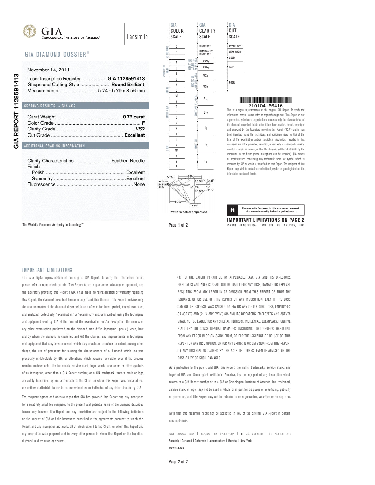 F-VS2 GIA #1128591413 EX / EX / EX