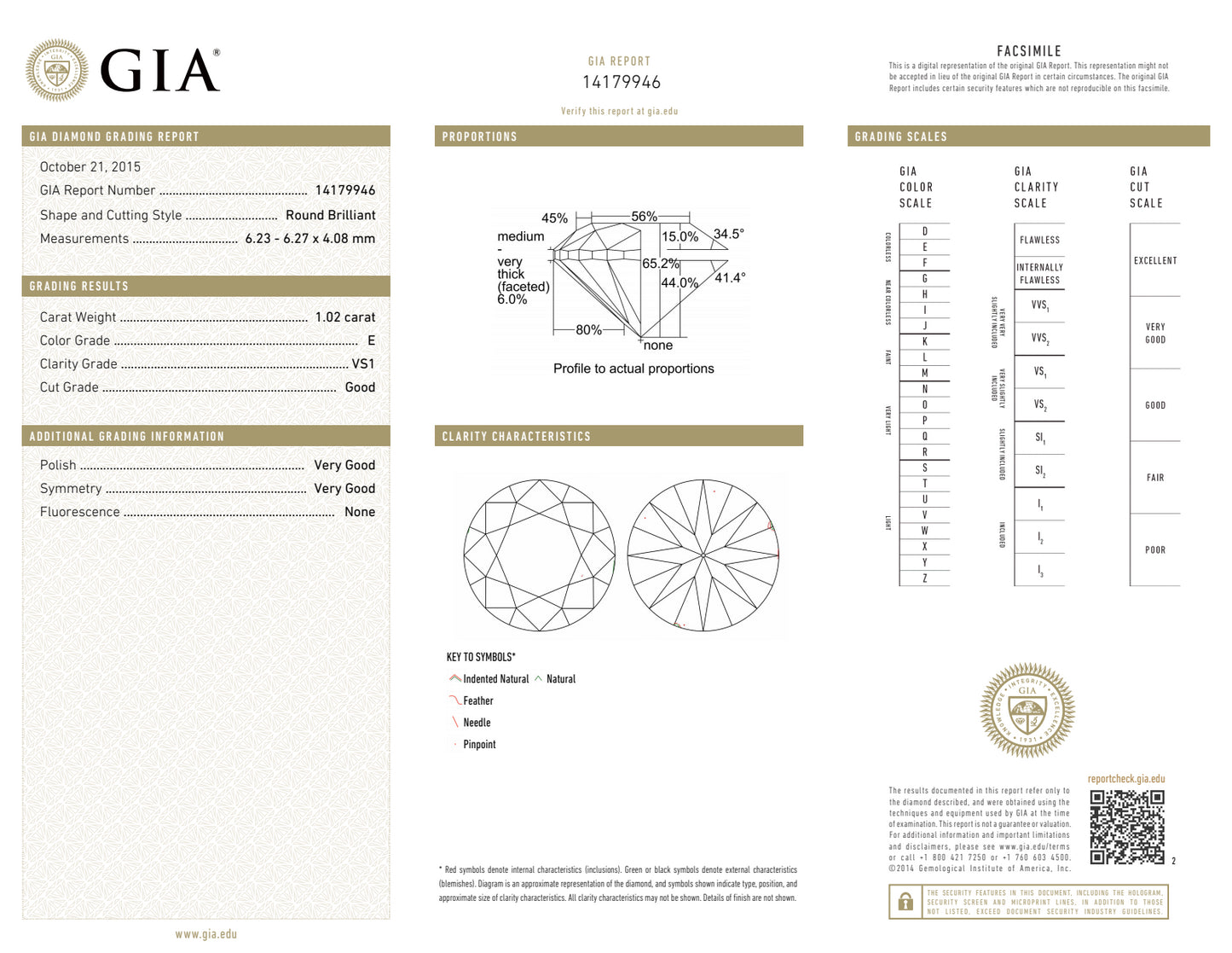 E-VS1 GIA #14179946 G /V.G./V.G.
