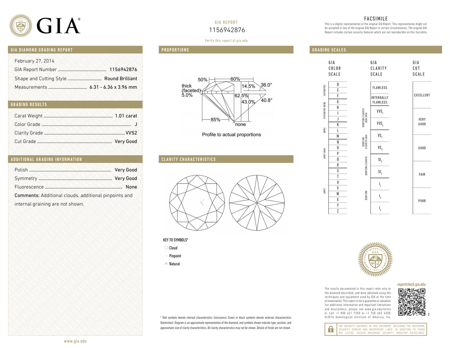 J-VVS2 GIA #1156942876 V.G./V.G./V.G.