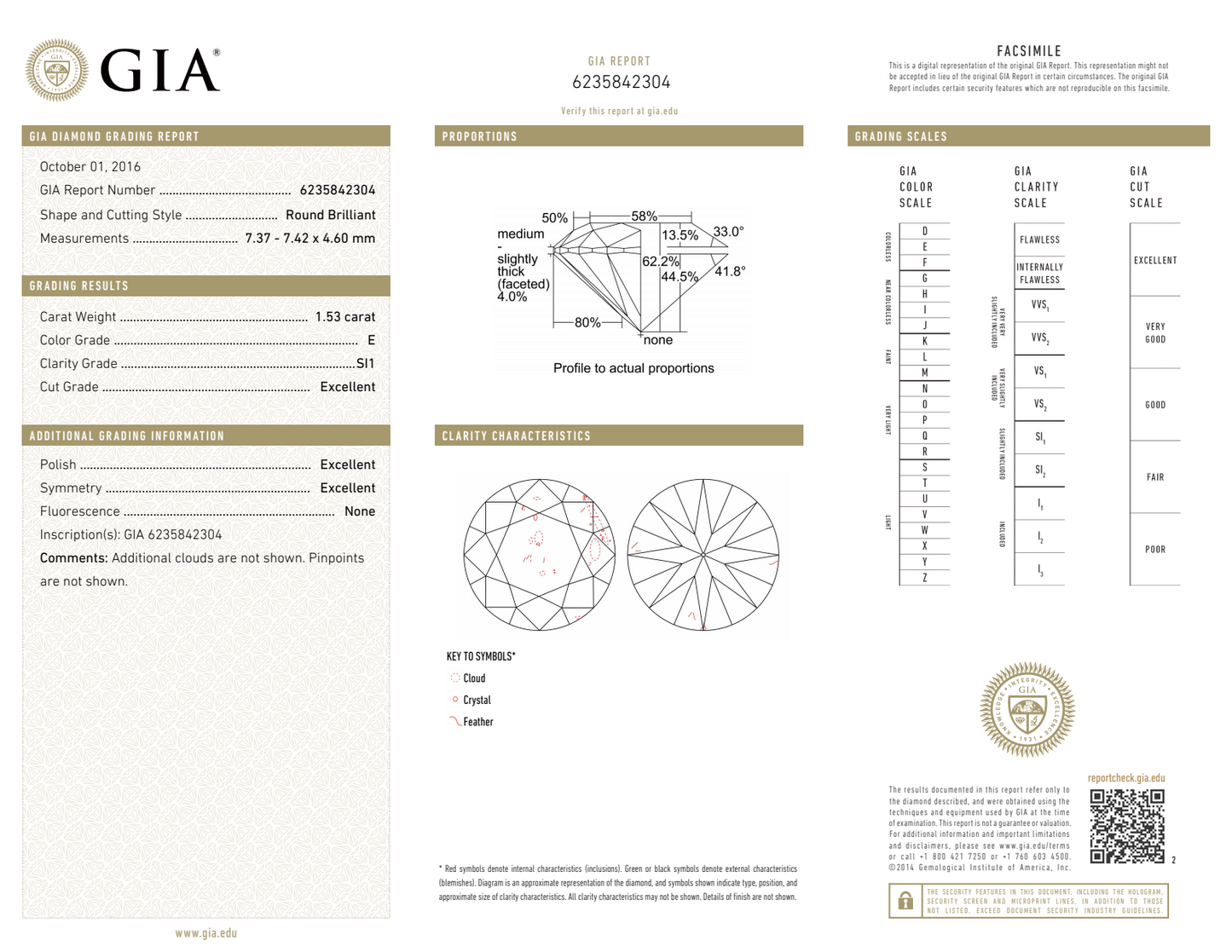 E-SI1 GIA #6235842304 EX / EX / EX