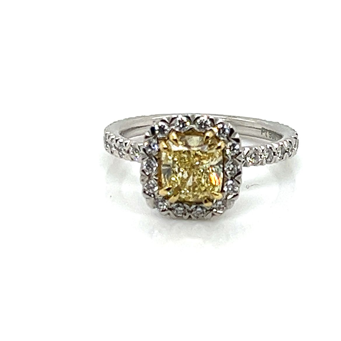 GIA Natural Fancy Intense Yellow Diamond with White Diamond Halo Ring