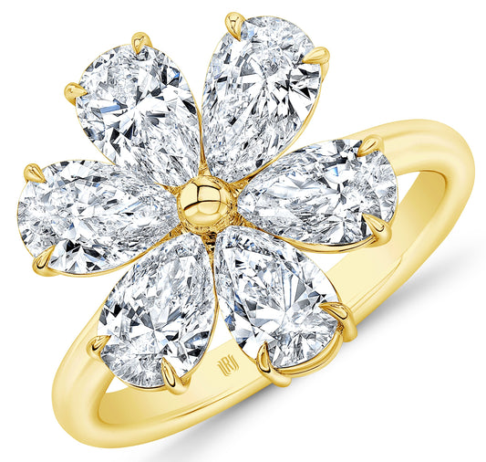 Flower Ring with Pear Shape Diamonds