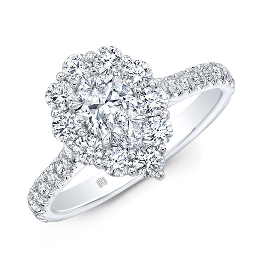 Pear Cut Diamond Engagement Ring with Diamond Halo and Shoulders