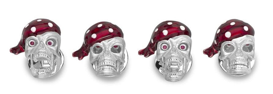 Red Bandana Skull Studs