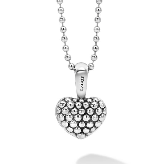 Caviar Beaded Heart Pendant Necklace
