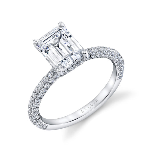 Jayla Emerald Cut Pave Shoulder and Under Halo Mounting