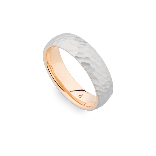6.0 MM Domed Wedding Band with Hammered Finish