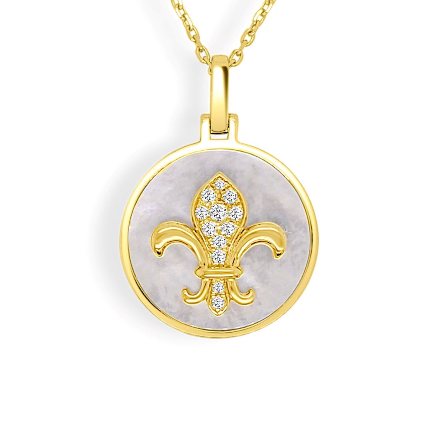 Happy Collection Mother-of-Pearl & Diamond Fleur-De-Lis Pendant