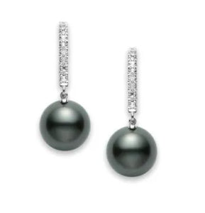 Classic Collection Diamond and Black South Sea Pearl Drop Earrings