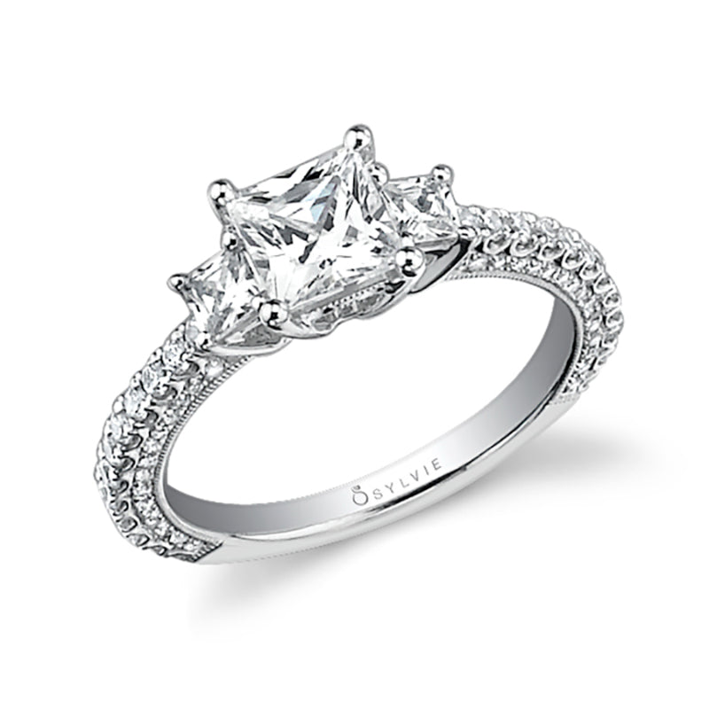Princess Cut 3- Stone Engagement Mounting
