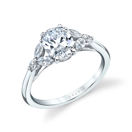 Alina Oval Cut Unique 3-Stone Engagement Mounting