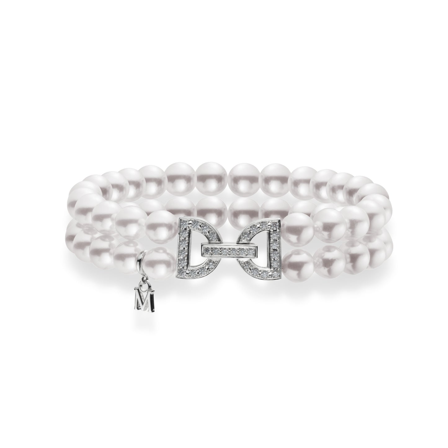 Akoya Double Row Bracelet with Diamond Clasp