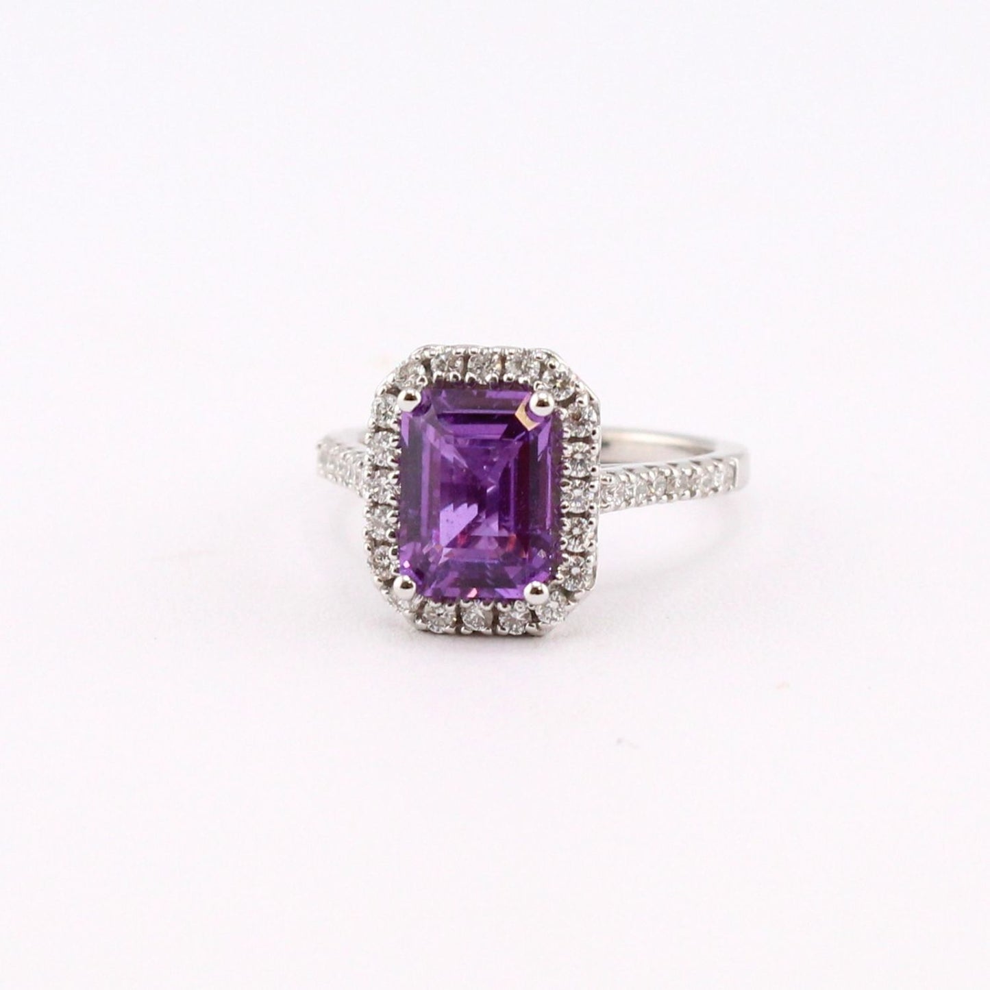 Purple Sapphire with Diamond Halo and Shoulders