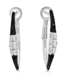 White and Black Diamond Hoop Earrings