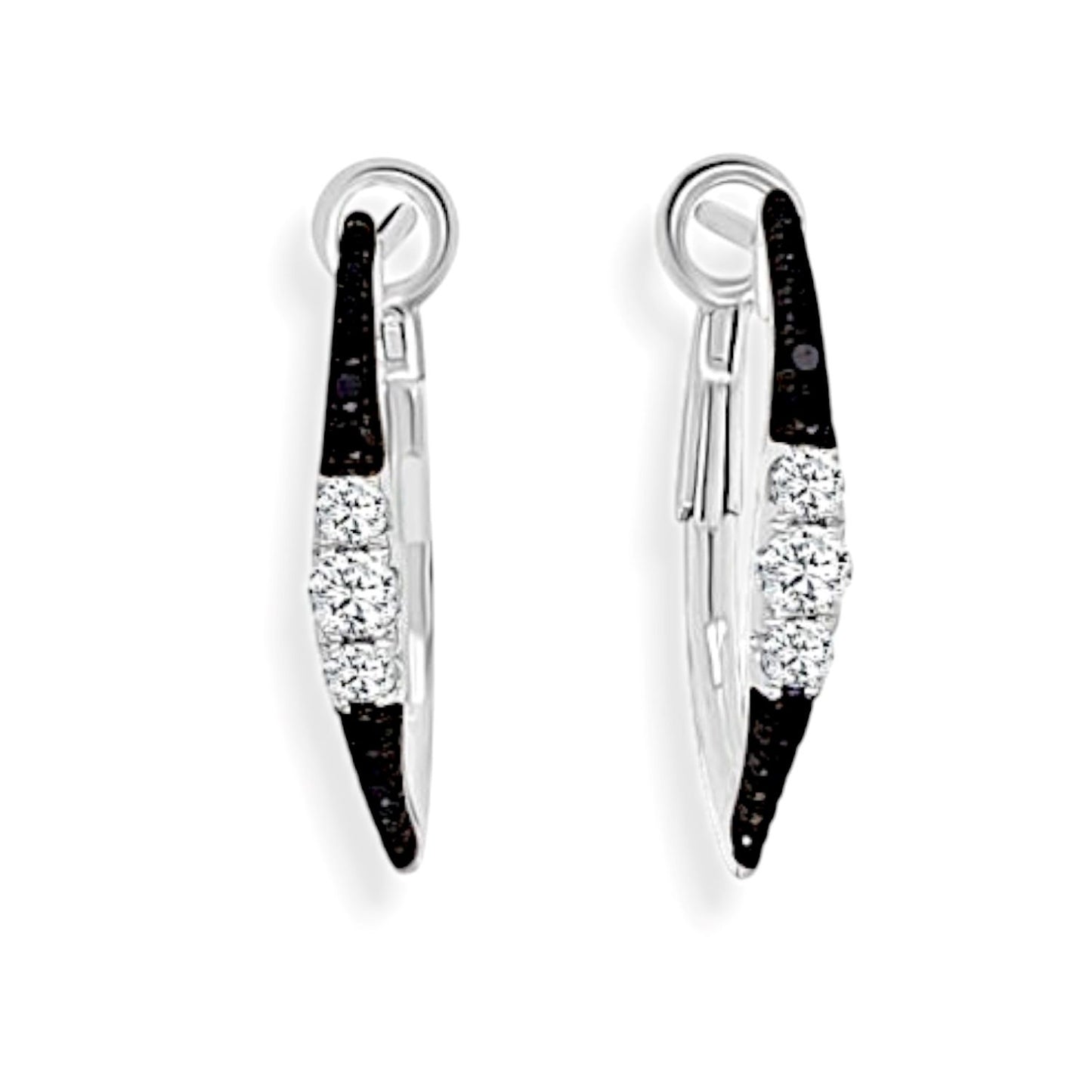 White and Black Diamond Hoop Earrings