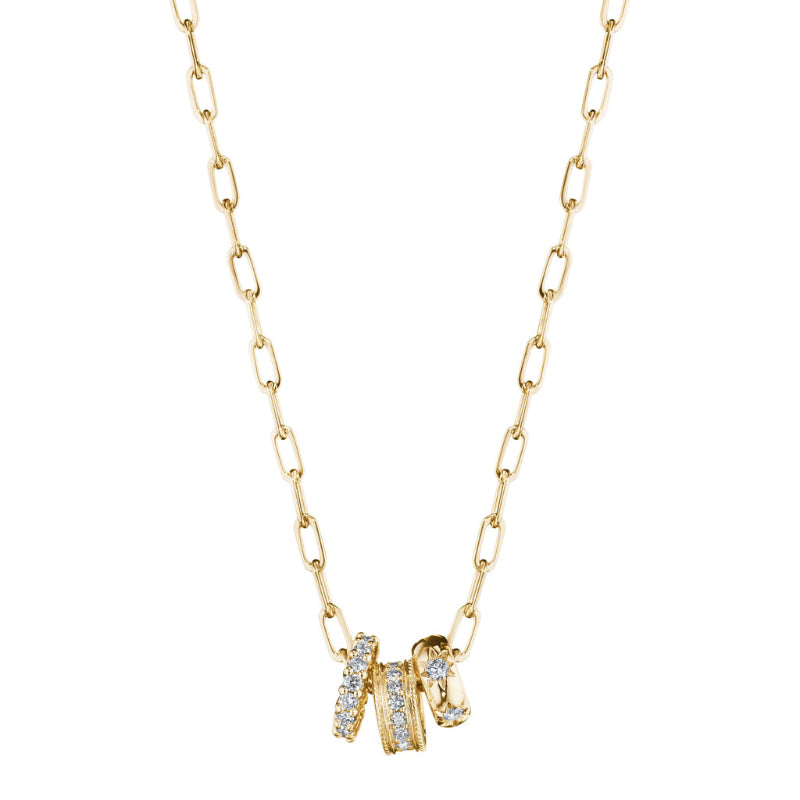 Link Collection Three Ring Diamond Charm Necklace