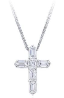 Emerald and Square Cut Diamond Cross Necklace