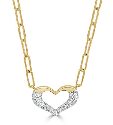 Paperclip Chain Collection Diamond Heart Pendant