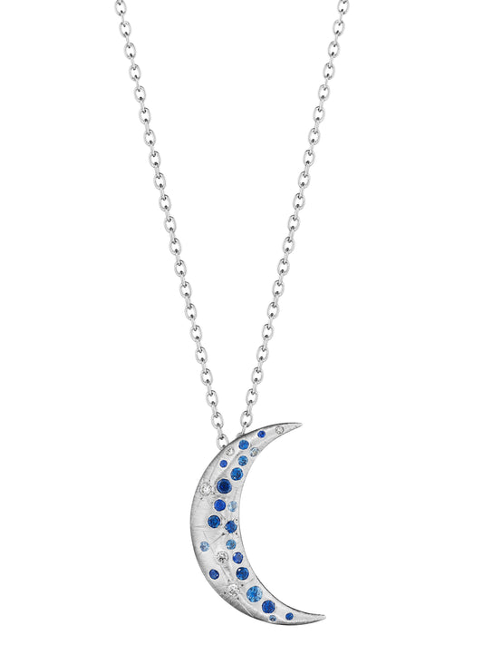Galaxy Collection Blue Sapphire Crescent Moon Necklace