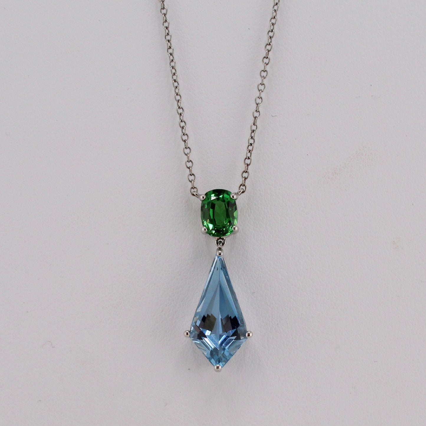 Kite Cut Aquamarine and Tsavorite Pendant