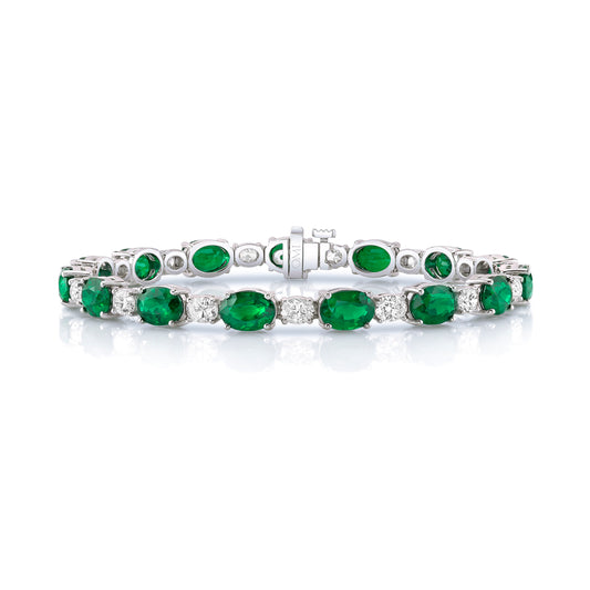 Oval Cut Emerald and Diamond Line Bracelet