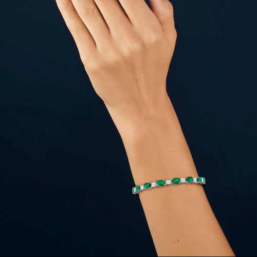 Oval Cut Emerald and Diamond Line Bracelet