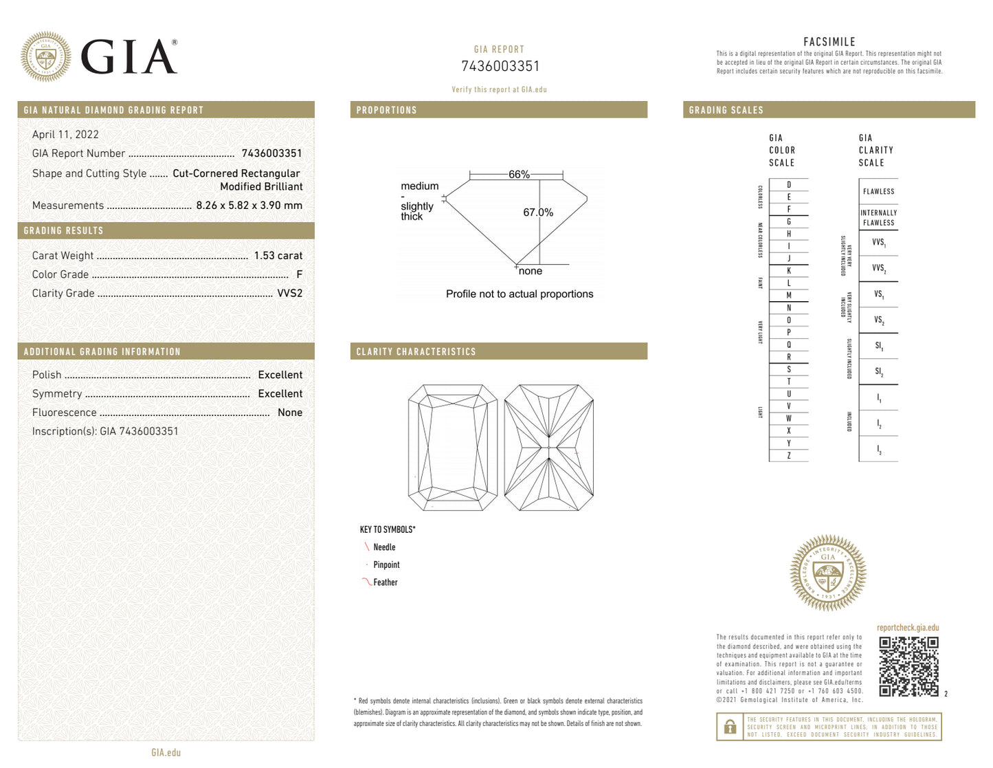 1.53CT RADIANT F-VVS2 GIA EX / EX