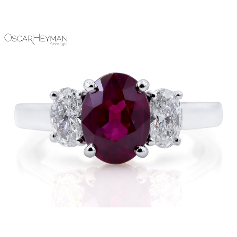 Platinum Burmese Oval Ruby and Diamond Ring