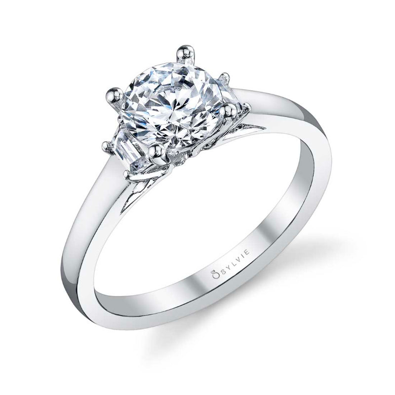 Round Cut Three Stone Baguette Diamond Mounting