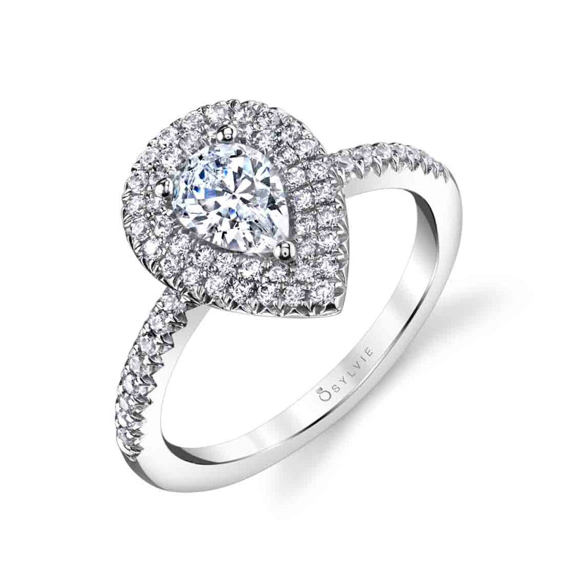 Pear Shape Double Halo Engagement Mounting
