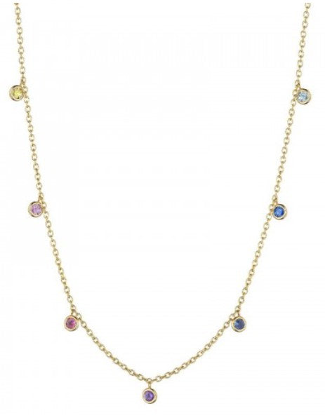 Mixed Gemstone Dangle Station Necklace