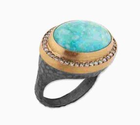 Peach Glow-"Pompeii" Collection Arkansas Turquoise with Diamond Ring
