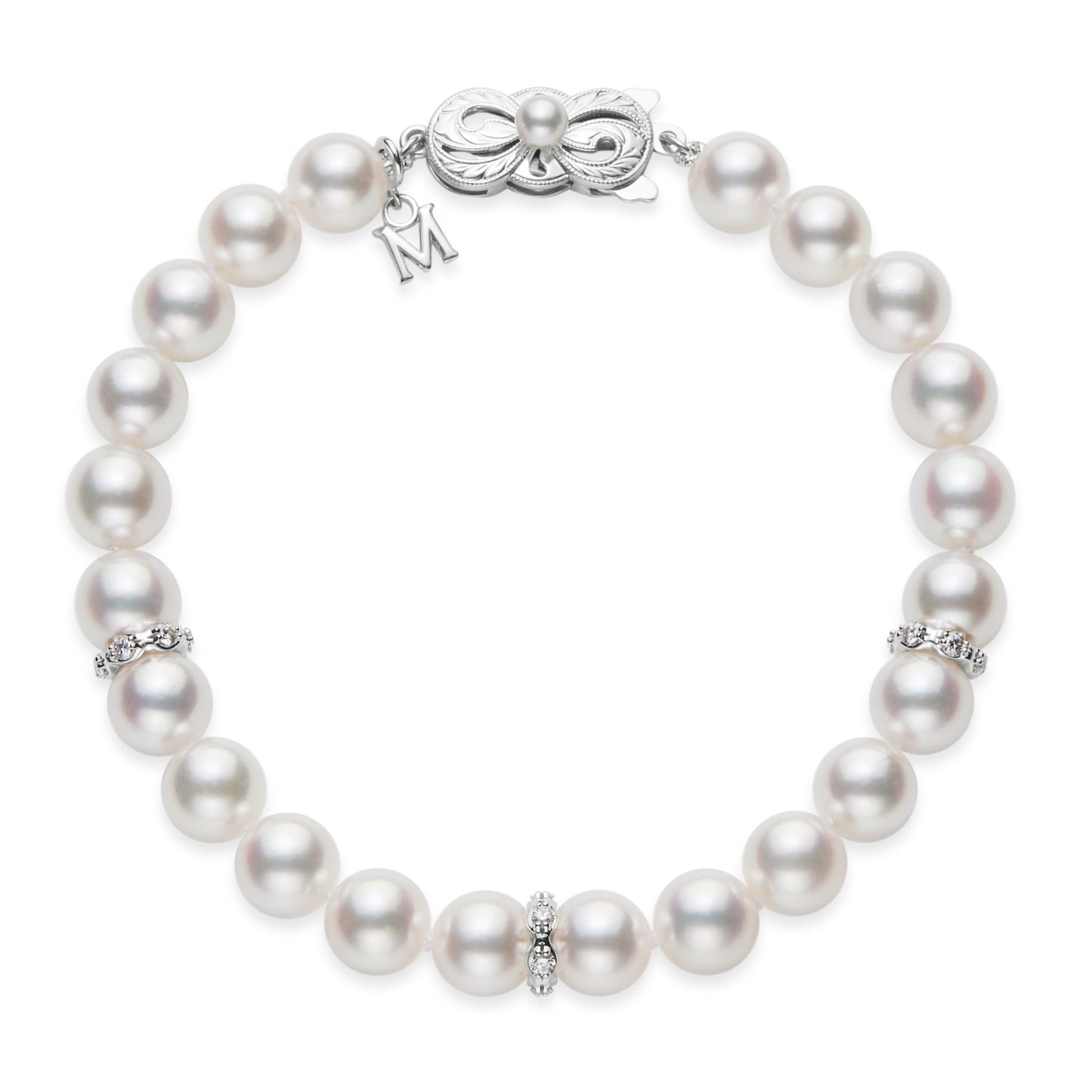 Akoya Pearl Bracelet with Diamond Rondells
