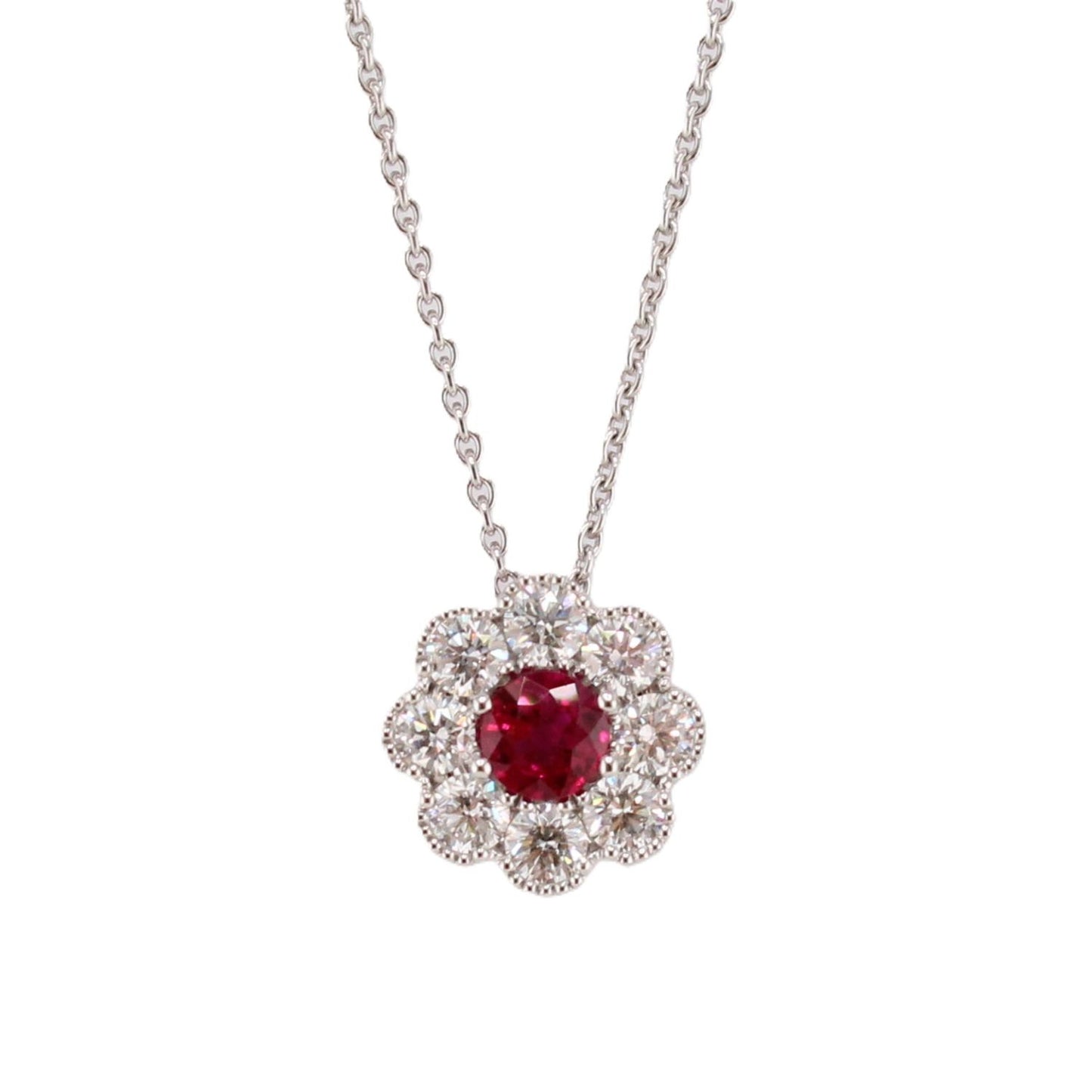 Ruby & Diamond Halo Pendant