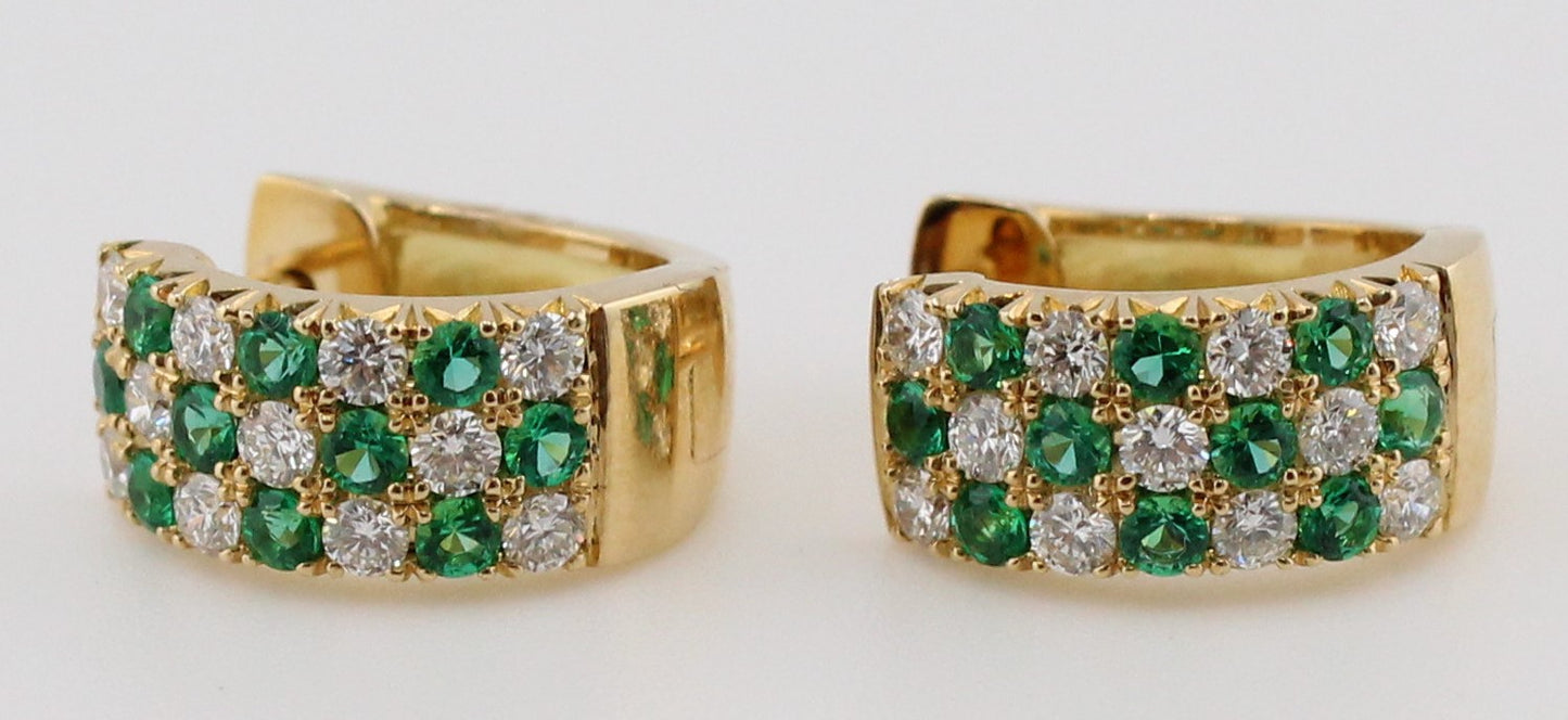 Emerald and Diamond Checkerboard Huggie Earrings