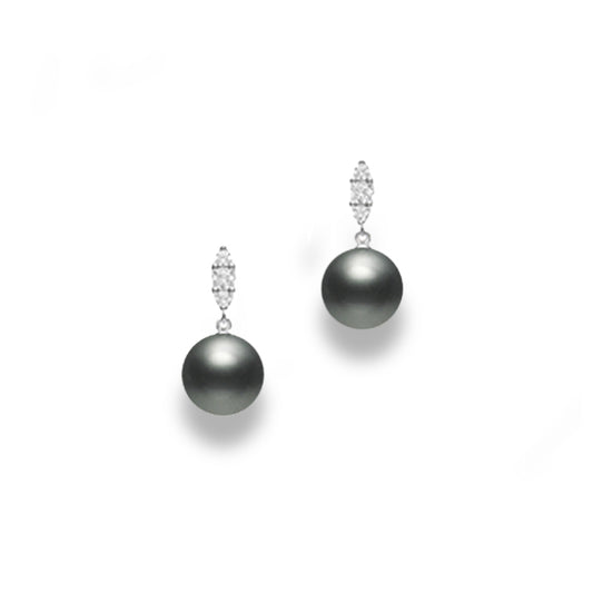 Morning Dew Black South Sea Pearl and Diamond Drop Earrings