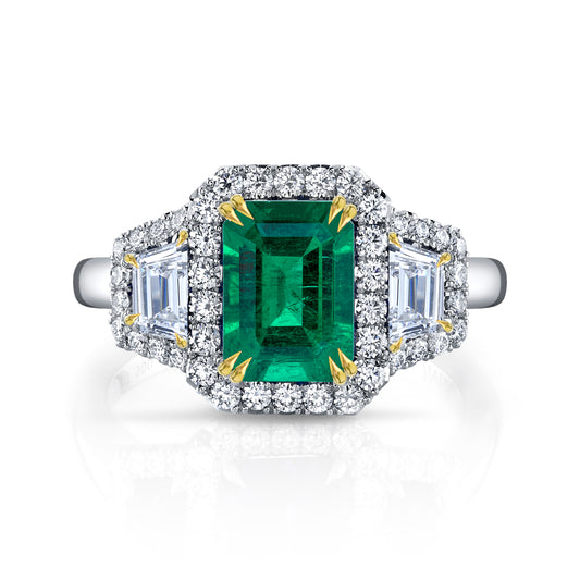 Platinum and 18KY Emerald and Diamond Ring